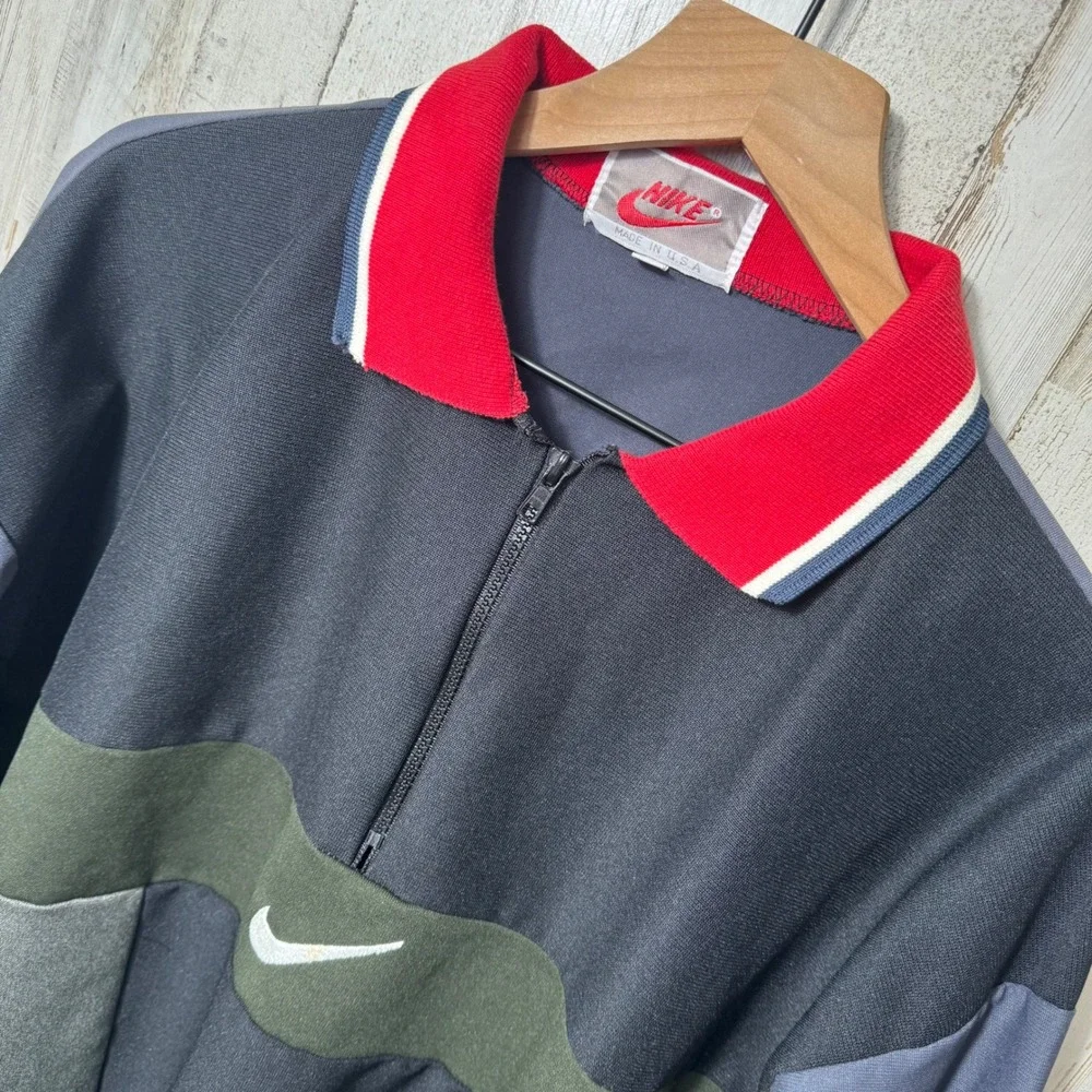 Vintage 80s Nike Colorblock Sweatshirt Collared Half Zip Thin USA‎ Mens 2XL